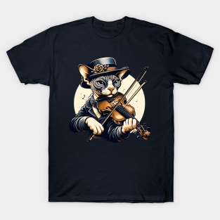 Devon Rex Cat Playing Violin T-Shirt